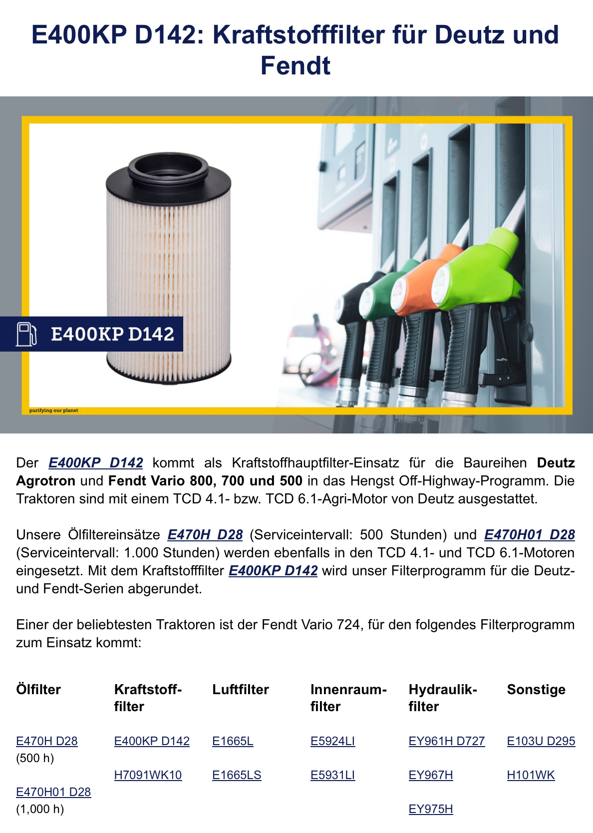 Hengst Kraftstofffilter E400KPD142